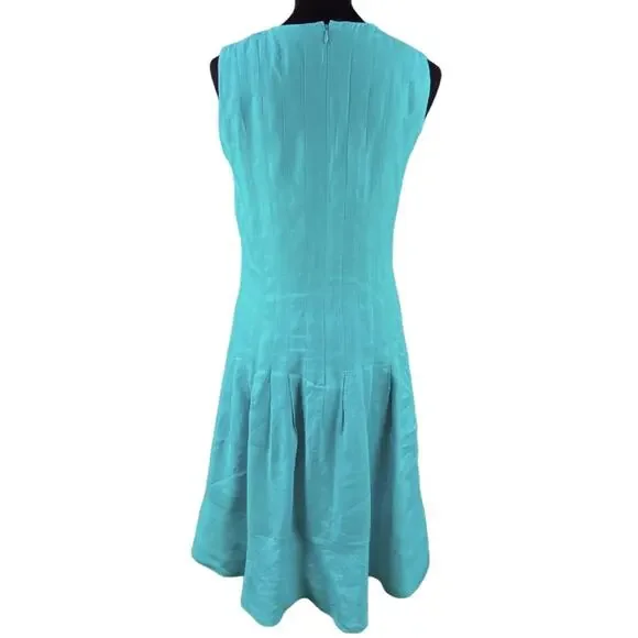 Lauren Ralph Lauren 100% Linen Sleeveless Midi Dress Size 8 Turquoise Lined - Picture 3 of 6